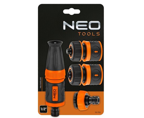 Набор для полива Neo Tools 1/2", ороситель прямой, 2 коннектора для шланга, коннектор для крана 1/2"-3/4" (15-710), изображение 6 Набор для полива Neo Tools 1/2", ороситель прямой, 2 коннектора для шланга, коннектор для крана 1/2"-3/4" (15-710), изображение 6