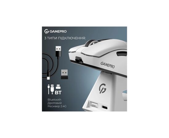 Мышка GamePro Asgard Thor Wireless/Bluetooth/USB White (GM023W), изображение 7 Мышка GamePro Asgard Thor Wireless/Bluetooth/USB White (GM023W), изображение 7