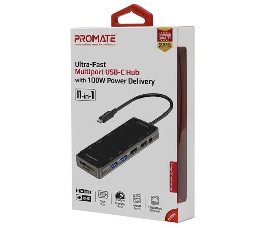 Концентратор Promate USB-C 11-in-1 Promate primehub-pro.grey (primehub-pro.grey), изображение 2 Концентратор Promate USB-C 11-in-1 Promate primehub-pro.grey (primehub-pro.grey), изображение 2