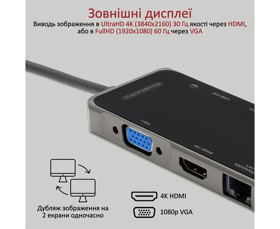 Концентратор Promate USB-C 11-in-1 Promate primehub-pro.grey (primehub-pro.grey), изображение 5 Концентратор Promate USB-C 11-in-1 Promate primehub-pro.grey (primehub-pro.grey), изображение 5