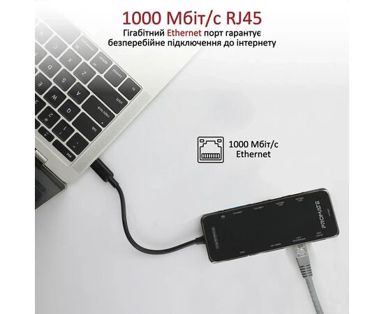 Концентратор Promate USB-C 11-in-1 Promate primehub-pro.grey (primehub-pro.grey), изображение 7 Концентратор Promate USB-C 11-in-1 Promate primehub-pro.grey (primehub-pro.grey), изображение 7