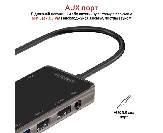 Концентратор Promate USB-C 11-in-1 Promate primehub-pro.grey (primehub-pro.grey), изображение 9 Концентратор Promate USB-C 11-in-1 Promate primehub-pro.grey (primehub-pro.grey), изображение 9