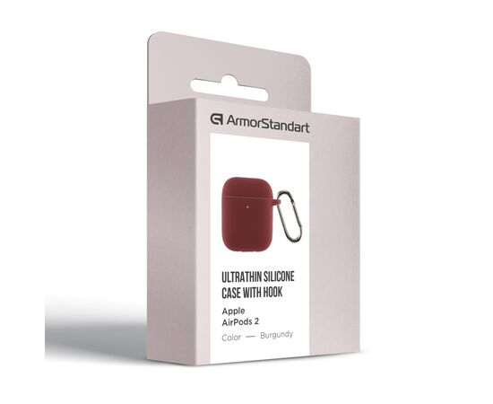 Чохол для навушників Armorstandart Ultrathin Silicone Case With Hook для Apple AirPods 2 Burgundy (ARM59680), зображення 3