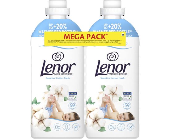 Кондиционер для белья Lenor Для чувствительной кожи Свежесть хлопка 2 х 1.239 л (8700216880824), изображение 2 Кондиционер для белья Lenor Для чувствительной кожи Свежесть хлопка 2 х 1.239 л (8700216880824), изображение 2