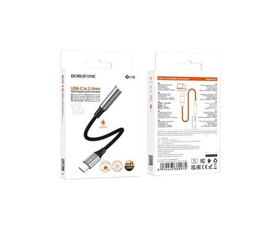 Адаптер USB-C to 3.5mm F 1.0m BV16 metal grey BOROFONE (6974443389975), изображение 2 Адаптер USB-C to 3.5mm F 1.0m BV16 metal grey BOROFONE (6974443389975), изображение 2