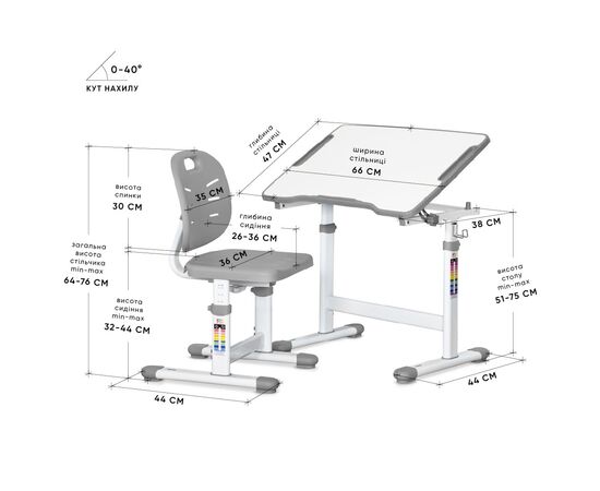 Парта со стулом Evo-kids Ergo Grey (Evo-03 Ergo G), изображение 3 Парта со стулом Evo-kids Ergo Grey (Evo-03 Ergo G), изображение 3