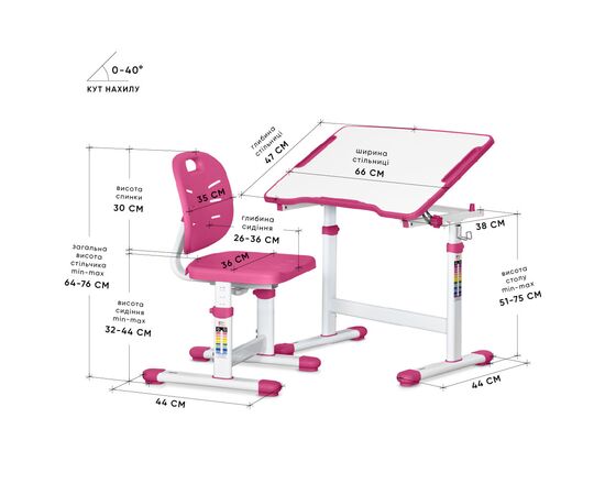 Парта со стулом Evo-kids Ergo Pink (Evo-03 Ergo PN), изображение 3 Парта со стулом Evo-kids Ergo Pink (Evo-03 Ergo PN), изображение 3