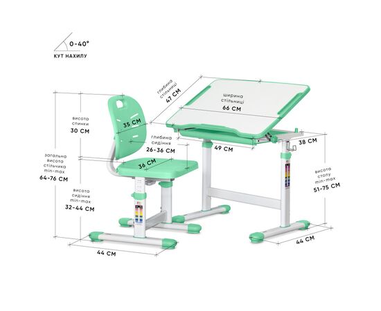 Парта со стулом Evo-kids Ergo Green (Evo-05 Ergo Z), изображение 3 Парта со стулом Evo-kids Ergo Green (Evo-05 Ergo Z), изображение 3