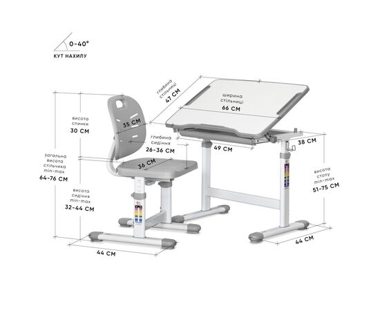 Парта со стулом Evo-kids Ergo Grey (Evo-05 Ergo G), изображение 3 Парта со стулом Evo-kids Ergo Grey (Evo-05 Ergo G), изображение 3