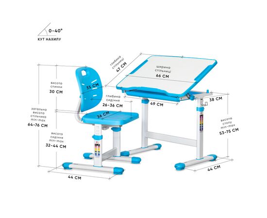Парта со стулом Evo-kids Evo-06 Plus Blue (Evo-06 Plus BL), изображение 3 Парта со стулом Evo-kids Evo-06 Plus Blue (Evo-06 Plus BL), изображение 3