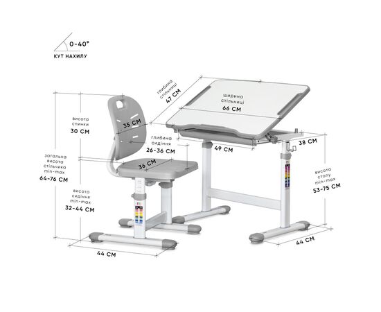 Парта со стулом Evo-kids Evo-06 Plus Grey (Evo-06 Plus G), изображение 3 Парта со стулом Evo-kids Evo-06 Plus Grey (Evo-06 Plus G), изображение 3
