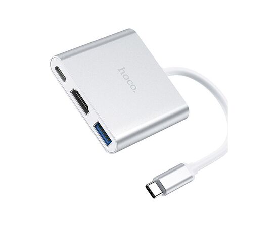 Концентратор HOCO USB-C to USB3.0+HDMI+PD HB14 Silver (6931474725790), зображення 2 Концентратор HOCO USB-C to USB3.0+HDMI+PD HB14 Silver (6931474725790), зображення 2