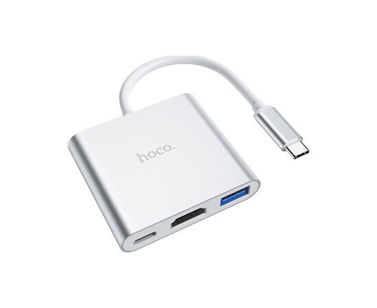 Концентратор HOCO USB-C to USB3.0+HDMI+PD HB14 Silver (6931474725790), зображення 3 Концентратор HOCO USB-C to USB3.0+HDMI+PD HB14 Silver (6931474725790), зображення 3
