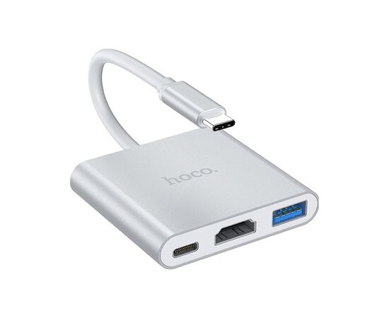 Концентратор HOCO USB-C to USB3.0+HDMI+PD HB14 Silver (6931474725790), зображення 4 Концентратор HOCO USB-C to USB3.0+HDMI+PD HB14 Silver (6931474725790), зображення 4