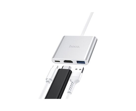 Концентратор HOCO USB-C to USB3.0+HDMI+PD HB14 Silver (6931474725790), зображення 7 Концентратор HOCO USB-C to USB3.0+HDMI+PD HB14 Silver (6931474725790), зображення 7