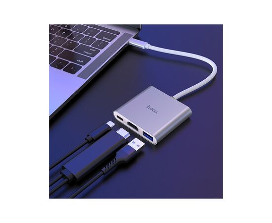 Концентратор HOCO USB-C to USB3.0+HDMI+PD HB14 Silver (6931474725790), зображення 8 Концентратор HOCO USB-C to USB3.0+HDMI+PD HB14 Silver (6931474725790), зображення 8
