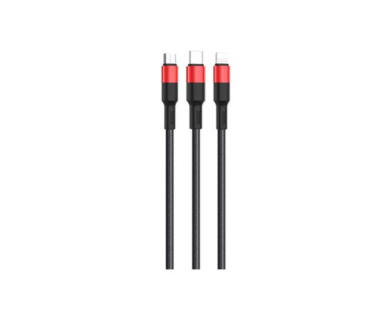 Дата кабель USB 2.0 AM to Lightning+Micro+USB-C 1.0m Xpress one X26 black+red HOCO (6957531080282), изображение 2 Дата кабель USB 2.0 AM to Lightning+Micro+USB-C 1.0m Xpress one X26 black+red HOCO (6957531080282), изображение 2