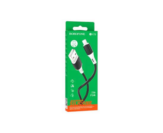 Дата кабель USB 2.0 AM to Lightning 1.0m 2.4A silicone BX79 black BOROFONE (6974443384741), изображение 3 Дата кабель USB 2.0 AM to Lightning 1.0m 2.4A silicone BX79 black BOROFONE (6974443384741), изображение 3