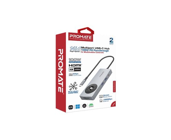 Концентратор Promate USB-C 14-in-1 Promate comandhub-pro (comandhub-pro), изображение 9 Концентратор Promate USB-C 14-in-1 Promate comandhub-pro (comandhub-pro), изображение 9