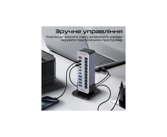 Концентратор Promate USB-C 14-in-1 Promate gegatower-60w (gegatower-60w), изображение 4 Концентратор Promate USB-C 14-in-1 Promate gegatower-60w (gegatower-60w), изображение 4