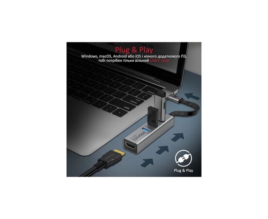 Концентратор Promate USB-C 4-in-1 порти Promate mediahub-c3.grey (mediahub-c3.grey), изображение 4 Концентратор Promate USB-C 4-in-1 порти Promate mediahub-c3.grey (mediahub-c3.grey), изображение 4