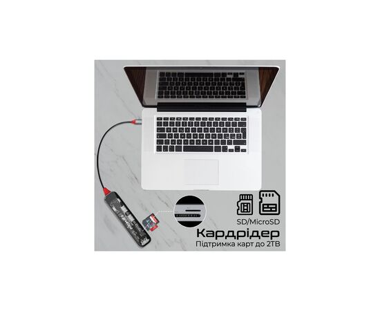 Концентратор Promate USB-C 7-in-1 Promate transhub-lite (transhub-lite), изображение 6 Концентратор Promate USB-C 7-in-1 Promate transhub-lite (transhub-lite), изображение 6