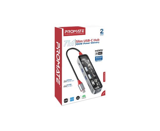 Концентратор Promate USB-C 7-in-1 Promate transhub-lite (transhub-lite), изображение 9 Концентратор Promate USB-C 7-in-1 Promate transhub-lite (transhub-lite), изображение 9