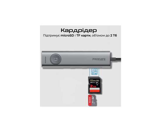 Концентратор Promate USB-C 9-in-1 Promate comandhub-lite (comandhub-lite), изображение 5 Концентратор Promate USB-C 9-in-1 Promate comandhub-lite (comandhub-lite), изображение 5
