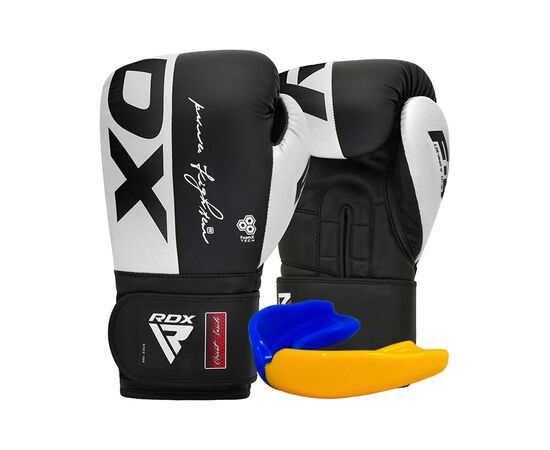 Боксерские перчатки RDX F4 Boxing Sparring Gloves Hook & Loop White/Black 14 унцій (BGR-F4B-14OZ)