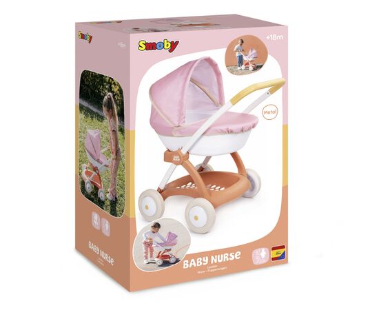 Коляска для кукол Smoby Baby Nurse Терракотовая пудра, люлька с корзиной, 18 мес + (7600254124), изображение 2 Коляска для кукол Smoby Baby Nurse Терракотовая пудра, люлька с корзиной, 18 мес + (7600254124), изображение 2