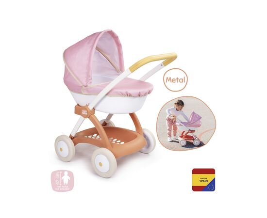 Коляска для кукол Smoby Baby Nurse Терракотовая пудра, люлька с корзиной, 18 мес + (7600254124), изображение 6 Коляска для кукол Smoby Baby Nurse Терракотовая пудра, люлька с корзиной, 18 мес + (7600254124), изображение 6