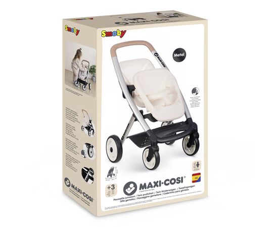 Коляска для кукол Smoby для двойни Maxi-Cosi Айвори, 54 х 38,5 х 64 см, 3+ (7600253222), изображение 2 Коляска для кукол Smoby для двойни Maxi-Cosi Айвори, 54 х 38,5 х 64 см, 3+ (7600253222), изображение 2