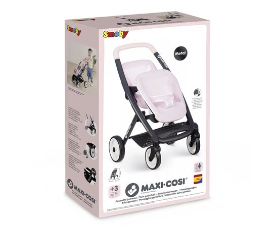 Коляска для кукол Smoby для двойни Maxi-Cosi Розовый жемчуг, 54 х 38, 5 х 64 см, 3+ (7600253221), изображение 2 Коляска для кукол Smoby для двойни Maxi-Cosi Розовый жемчуг, 54 х 38, 5 х 64 см, 3+ (7600253221), изображение 2