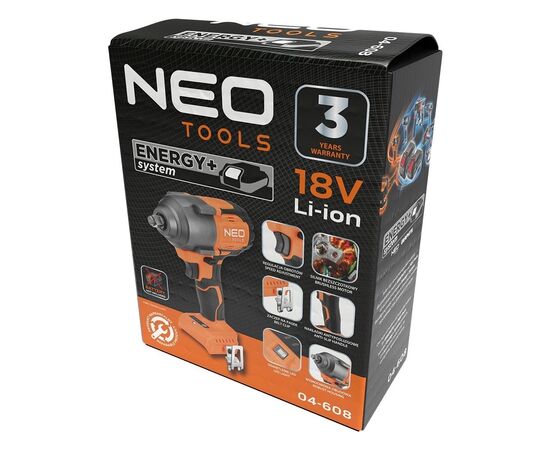 Гайковерт Neo Tools Energy+ 18V, бесщеточный, 2400об/мин, 850Нм, 1/2", 3 скорости (без АКБ и ЗУ) (04-608), изображение 11 Гайковерт Neo Tools Energy+ 18V, бесщеточный, 2400об/мин, 850Нм, 1/2", 3 скорости (без АКБ и ЗУ) (04-608), изображение 11