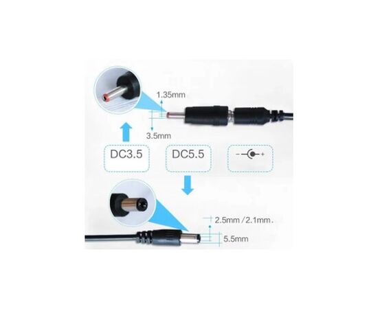 Кабель питания USB to DC 5.5x2.5mm + 3.5x1.35mm 9V-12V 0.8m 18W Kingda (KD-USB-DC9/12), изображение 2 Кабель питания USB to DC 5.5x2.5mm + 3.5x1.35mm 9V-12V 0.8m 18W Kingda (KD-USB-DC9/12), изображение 2
