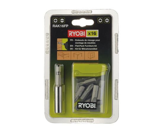 Набор бит Ryobi RAK16FP 15шт, 25мм, магнитный держатель 60мм (5132002679)