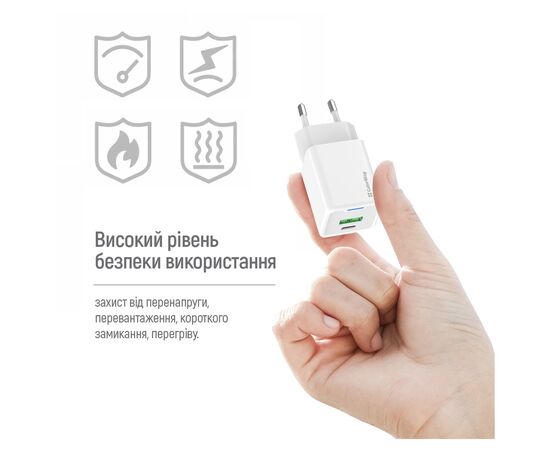 Зарядное устройство ColorWay C101A GaN Mini 20W PD PPS USB-C + USB-A QC4.0 + cable USB-C to USB-C black (CW-CHS062PDC-WT), изображение 12 Зарядное устройство ColorWay C101A GaN Mini 20W PD PPS USB-C + USB-A QC4.0 + cable USB-C to USB-C black (CW-CHS062PDC-WT), изображение 12