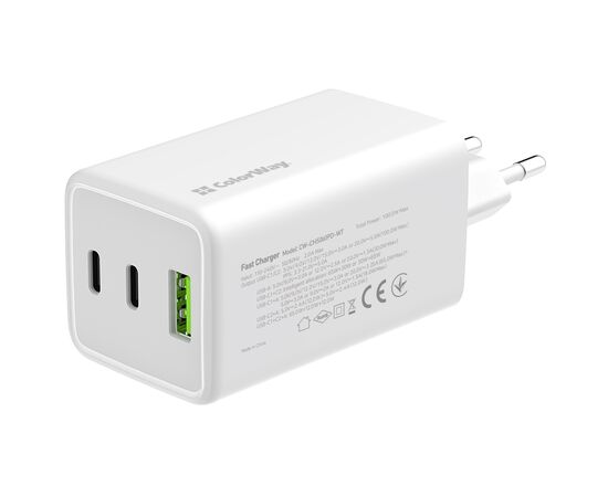 Зарядное устройство ColorWay C101B GaN Mini 100W PD PPS 2xUSB-C + USB-A white (CW-CHS061PD-WT), изображение 2 Зарядное устройство ColorWay C101B GaN Mini 100W PD PPS 2xUSB-C + USB-A white (CW-CHS061PD-WT), изображение 2