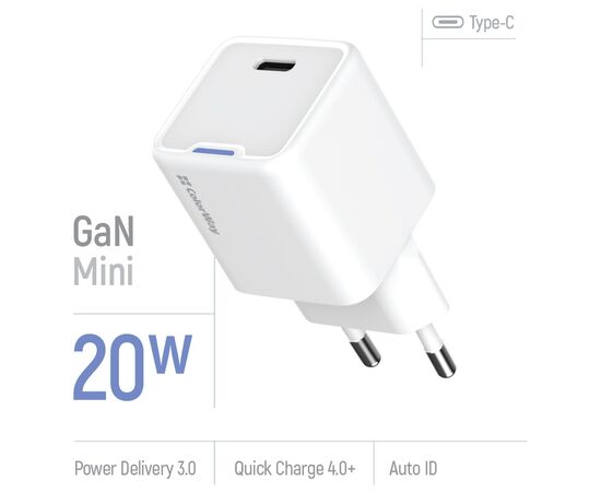 Зарядное устройство ColorWay C101C GaN Mini 20W PD PPS USB-C white (CW-CHS059PD-WT), изображение 7 Зарядное устройство ColorWay C101C GaN Mini 20W PD PPS USB-C white (CW-CHS059PD-WT), изображение 7