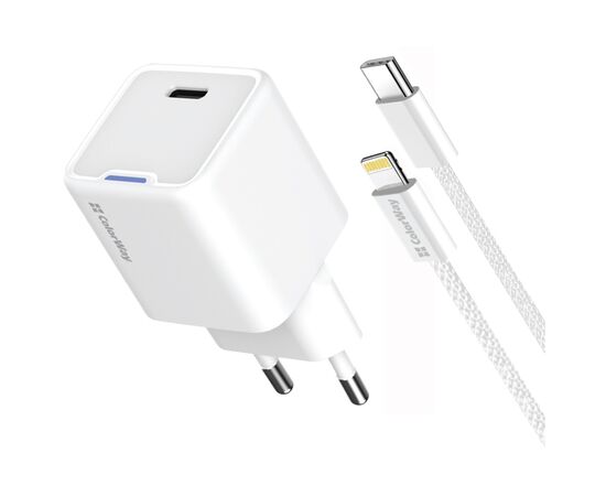 Зарядний пристрій ColorWay C101D GaN Mini 20W PD PPS USB-C + cable USB-C to Lightning white (CW-CHS059PDL-WT)