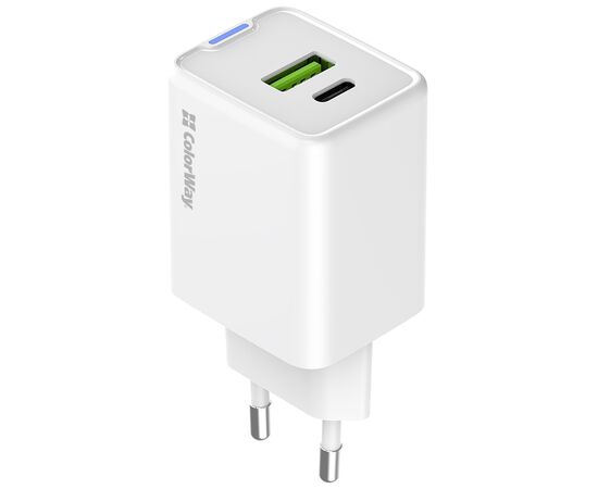 Зарядное устройство ColorWay C101E GaN Mini 45W PD PPS USB-C + USB-A QC4.0 white (CW-CHS060PD-WT), изображение 2 Зарядное устройство ColorWay C101E GaN Mini 45W PD PPS USB-C + USB-A QC4.0 white (CW-CHS060PD-WT), изображение 2
