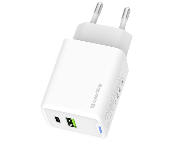 Зарядное устройство ColorWay C101E GaN Mini 45W PD PPS USB-C + USB-A QC4.0 white (CW-CHS060PD-WT), изображение 4 Зарядное устройство ColorWay C101E GaN Mini 45W PD PPS USB-C + USB-A QC4.0 white (CW-CHS060PD-WT), изображение 4