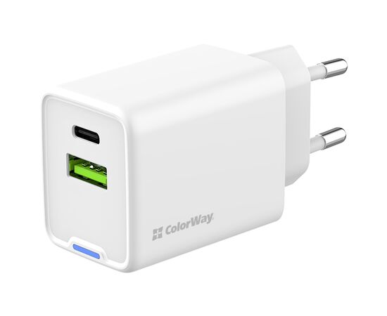 Зарядное устройство ColorWay C101E GaN Mini 45W PD PPS USB-C + USB-A QC4.0 white (CW-CHS060PD-WT)