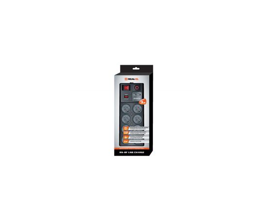 Сетевой фильтр питания REAL-EL RS-8F USB CHARGE 3m, black (EL122300004), изображение 3 Сетевой фильтр питания REAL-EL RS-8F USB CHARGE 3m, black (EL122300004), изображение 3