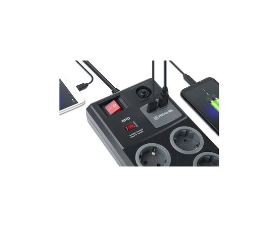 Сетевой фильтр питания REAL-EL RS-8F USB CHARGE 3m, black (EL122300004), изображение 4 Сетевой фильтр питания REAL-EL RS-8F USB CHARGE 3m, black (EL122300004), изображение 4