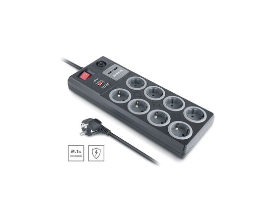 Сетевой фильтр питания REAL-EL RS-8F USB CHARGE 3m, black (EL122300004), изображение 6 Сетевой фильтр питания REAL-EL RS-8F USB CHARGE 3m, black (EL122300004), изображение 6
