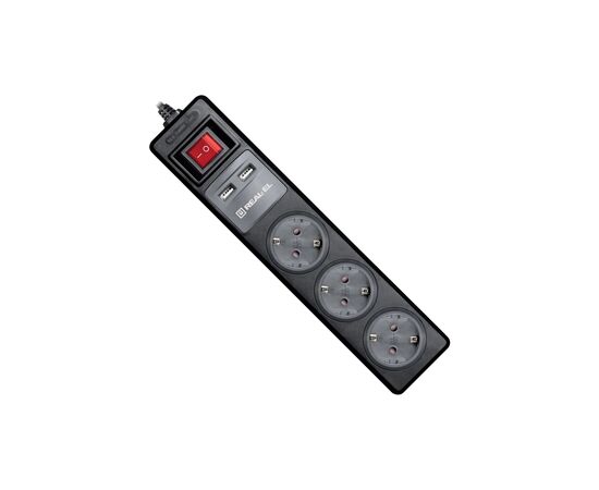 Мережевий подовжувач REAL-EL RS-3 USB CHARGE 1.8m, black (EL122500001), зображення 4 Мережевий подовжувач REAL-EL RS-3 USB CHARGE 1.8m, black (EL122500001), зображення 4