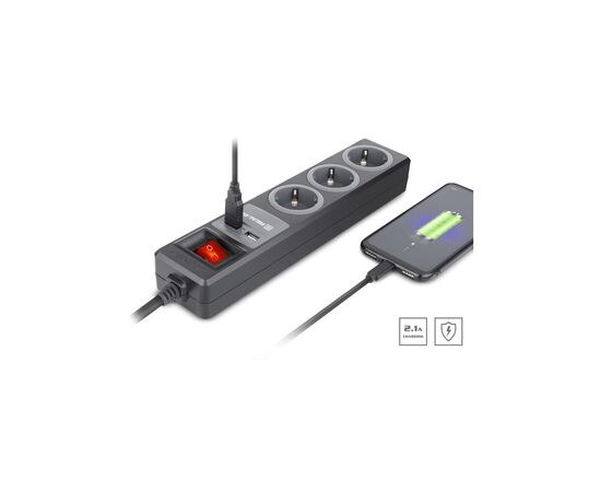 Мережевий подовжувач REAL-EL RS-3 USB CHARGE 1.8m, black (EL122500001), зображення 5 Мережевий подовжувач REAL-EL RS-3 USB CHARGE 1.8m, black (EL122500001), зображення 5