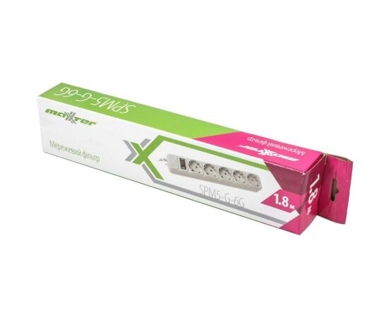 Сетевой фильтр питания Maxxter SPM5-G-6G серый 1,8 м кабель, 5 розеток (SPM5-G-6G), изображение 2 Сетевой фильтр питания Maxxter SPM5-G-6G серый 1,8 м кабель, 5 розеток (SPM5-G-6G), изображение 2