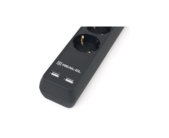 Сетевой фильтр питания REAL-EL REAL-EL RS-6 PROTECT USB, 3m, black (EL122300017), изображение 3 Сетевой фильтр питания REAL-EL REAL-EL RS-6 PROTECT USB, 3m, black (EL122300017), изображение 3